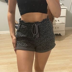 Abercrombie black cheetah leopard drawstring shorts